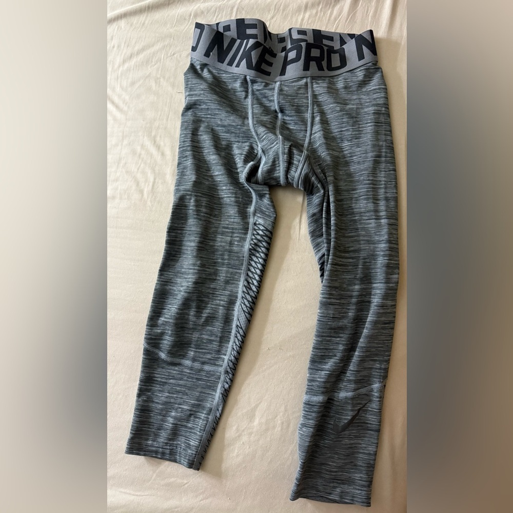 Nike Pro 3/4 Compression Tights‎ Mens Size Small Gray Black Stretch Pants